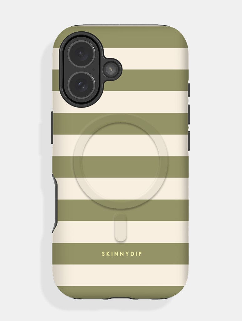 Green and Cream Stripe MagSafe Ultra Protective iPhone Case Phone Cases Skinnydip London