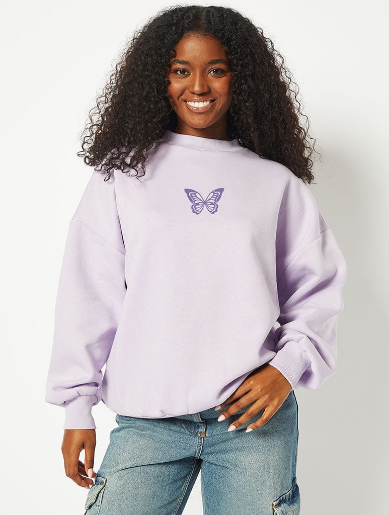 Guts Oversized Sweatshirt in Lilac Hoodies & Sweatshirts Skinnydip London