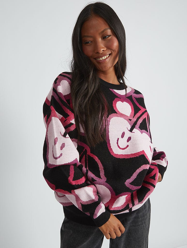 Happy Cherries Knitted Jumper in Black & Pink Jumpers & Cardigans Skinnydip London