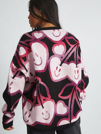 Happy Cherries Knitted Jumper in Black & Pink Jumpers & Cardigans Skinnydip London