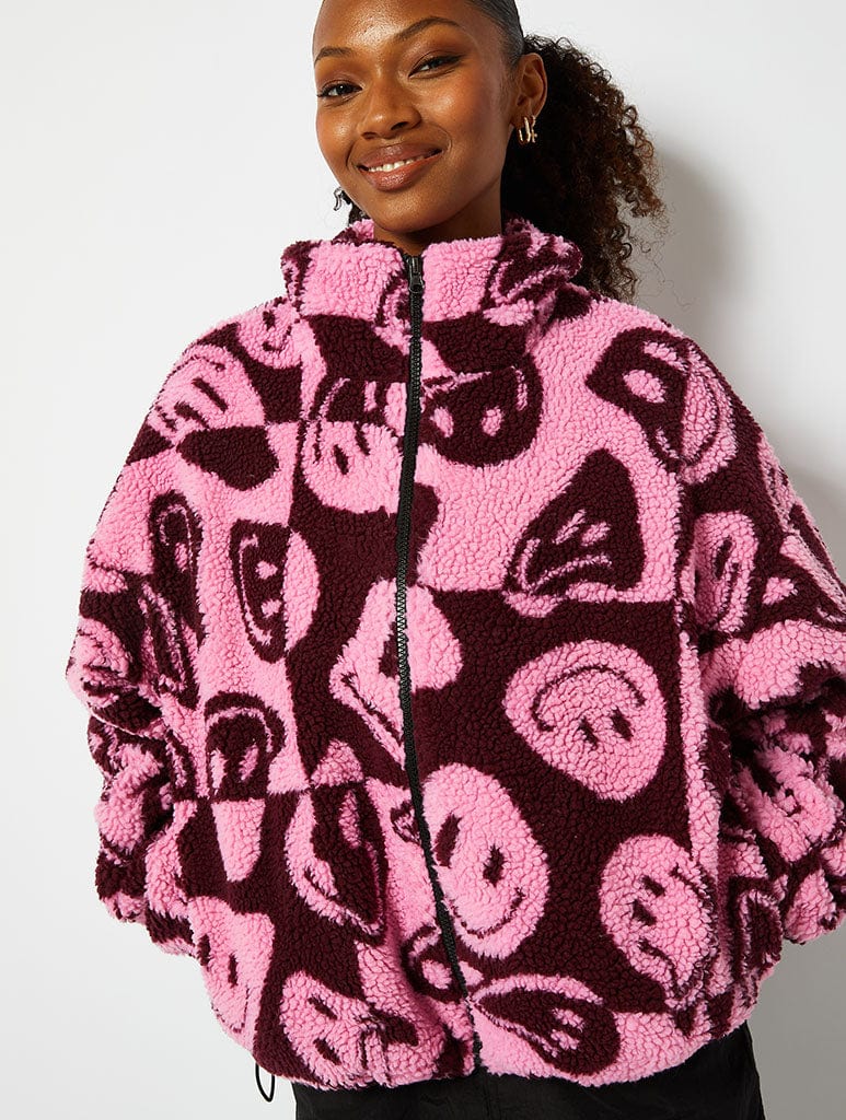 Happy Face Borg Fleece Jacket Coats & Jackets Skinnydip London