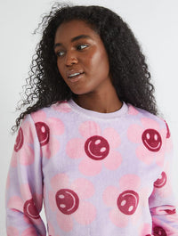 Happy Flower Lilac Twosie Fleece Pyjama Set Lingerie & Nightwear Skinnydip London