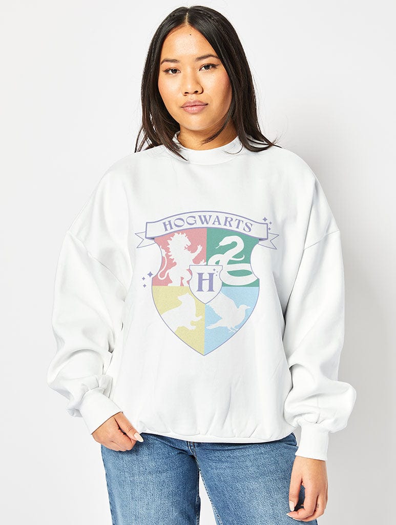Harry Potter Hogwarts Crest Sweatshirt In White Hoodies & Sweatshirts Skinnydip London