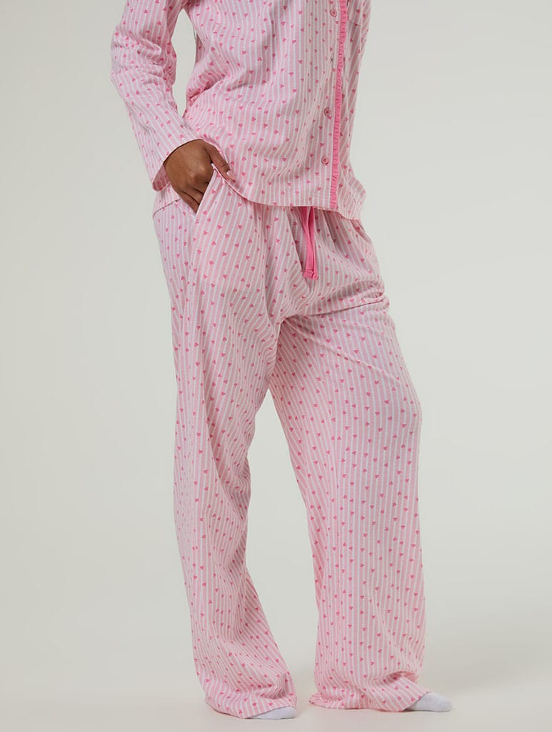 Heart Ditsy Frilly Pyjama Set with Scrunchie Lingerie & Nightwear Skinnydip London