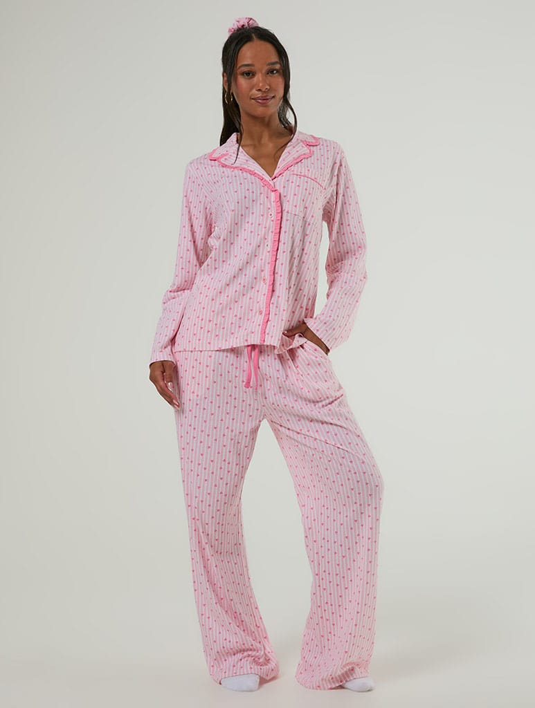 Heart Ditsy Frilly Pyjama Set with Scrunchie Lingerie & Nightwear Skinnydip London