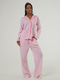 Heart Ditsy Frilly Pyjama Set with Scrunchie Lingerie & Nightwear Skinnydip London