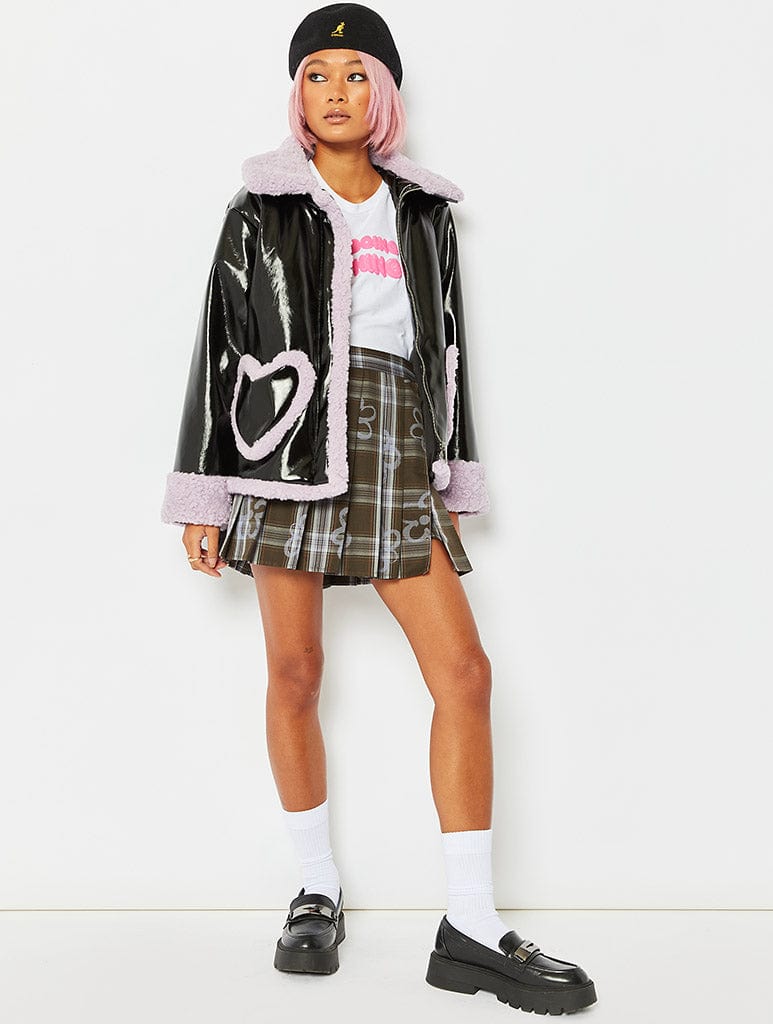 Heart Pocket Borg Trim Vinyl Boxy Jacket Coats & Jackets Skinnydip London