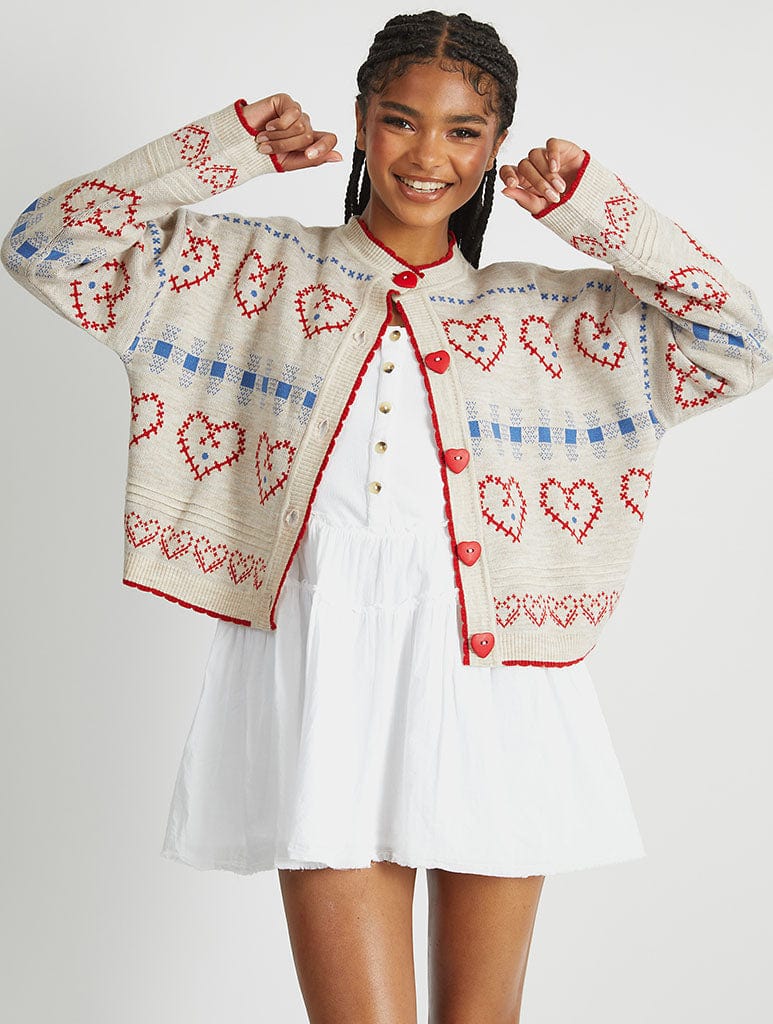 Heart Stitch Knitted Cardigan Jumpers & Cardigans Skinnydip London