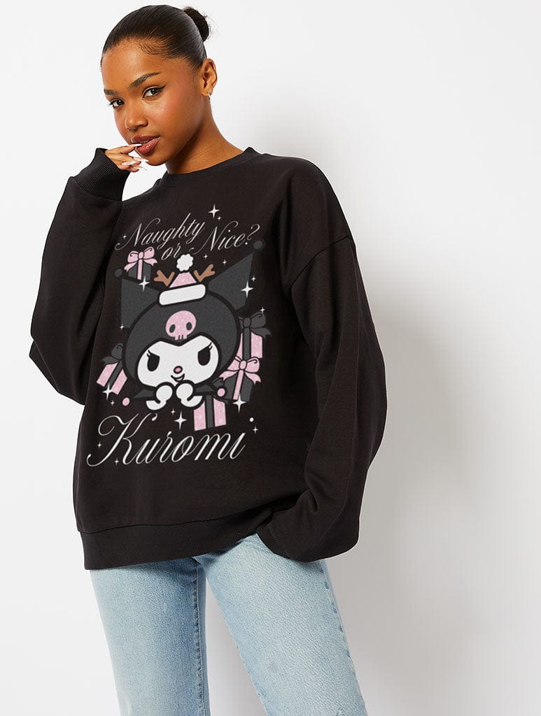 Hello Kitty x Skinnydip Kuromi Naughty or Nice Sweatshirt in Black Hoodies & Sweatshirts Skinnydip London