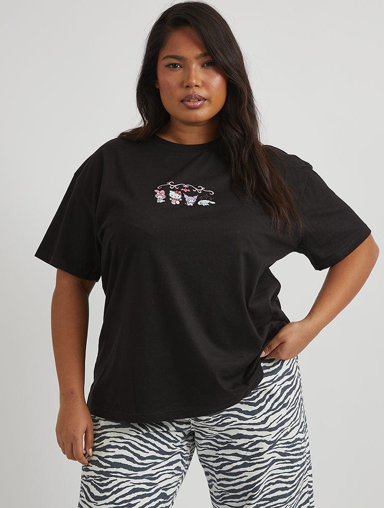 Hello Kitty x Skinnydip Mixed Character T-Shirt in Black Tops & T-Shirts Skinnydip London