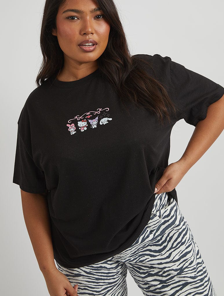 Hello Kitty x Skinnydip Mixed Character T-Shirt in Black Tops & T-Shirts Skinnydip London