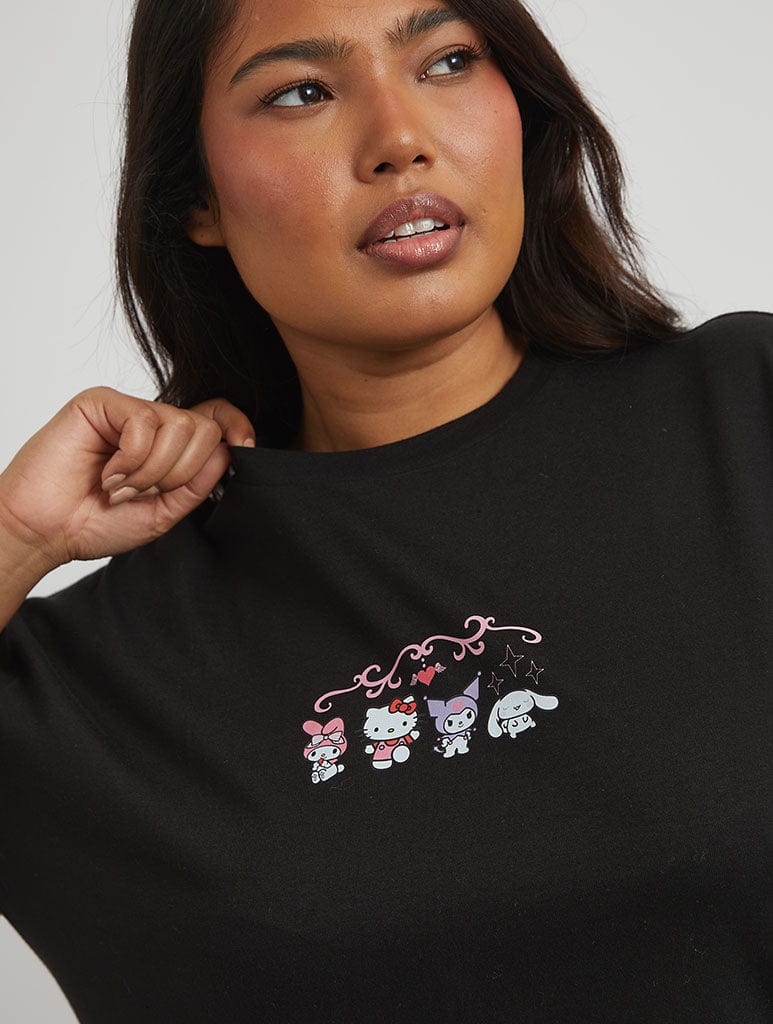 Hello Kitty x Skinnydip Mixed Character T-Shirt in Black Tops & T-Shirts Skinnydip London