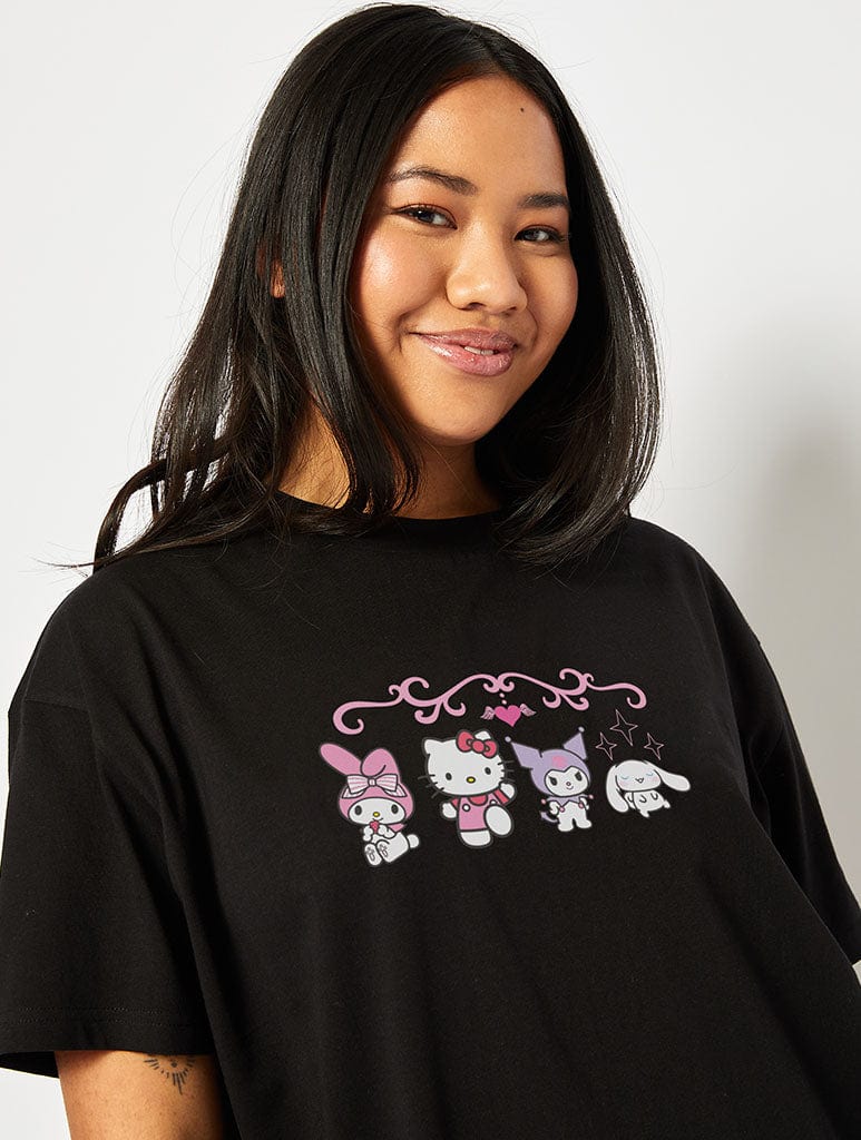 Hello Kitty x Skinnydip Mixed Character T-Shirt in Black Tops & T-Shirts Skinnydip London