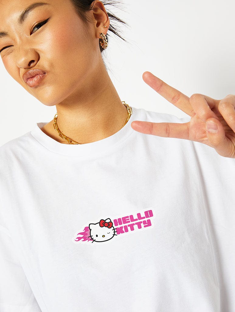 Hello Kitty x Skinnydip Retro Sticker T-Shirt in White Tops & T-Shirts Skinnydip London