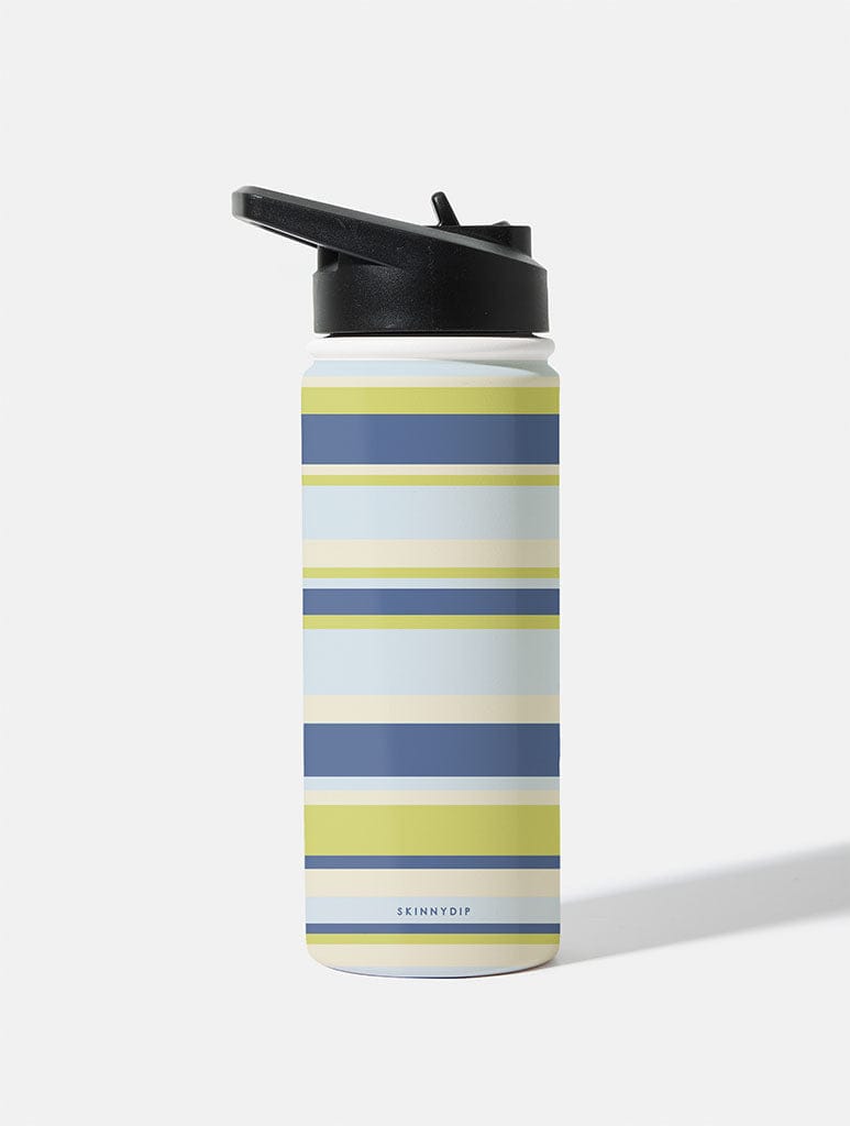 Horizontal Stripes Blue Green Beige 18oz Stainless Steel Water Bottle Water Bottles Skinnydip London