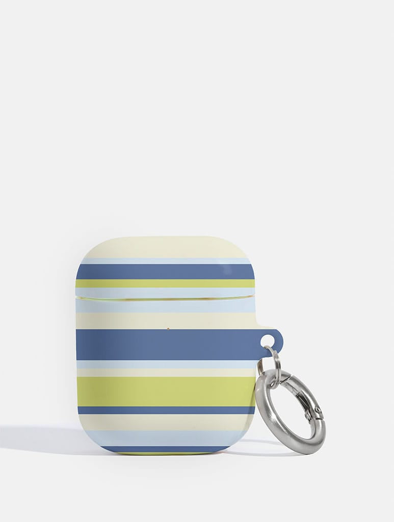 Horizontal Stripes Blue Green Beige Airpods Case AirPods Cases Skinnydip London