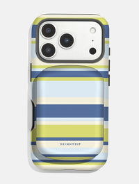 Horizontal Stripes Blue Green Beige Portable Magsafe Charger Portable Chargers Skinnydip London