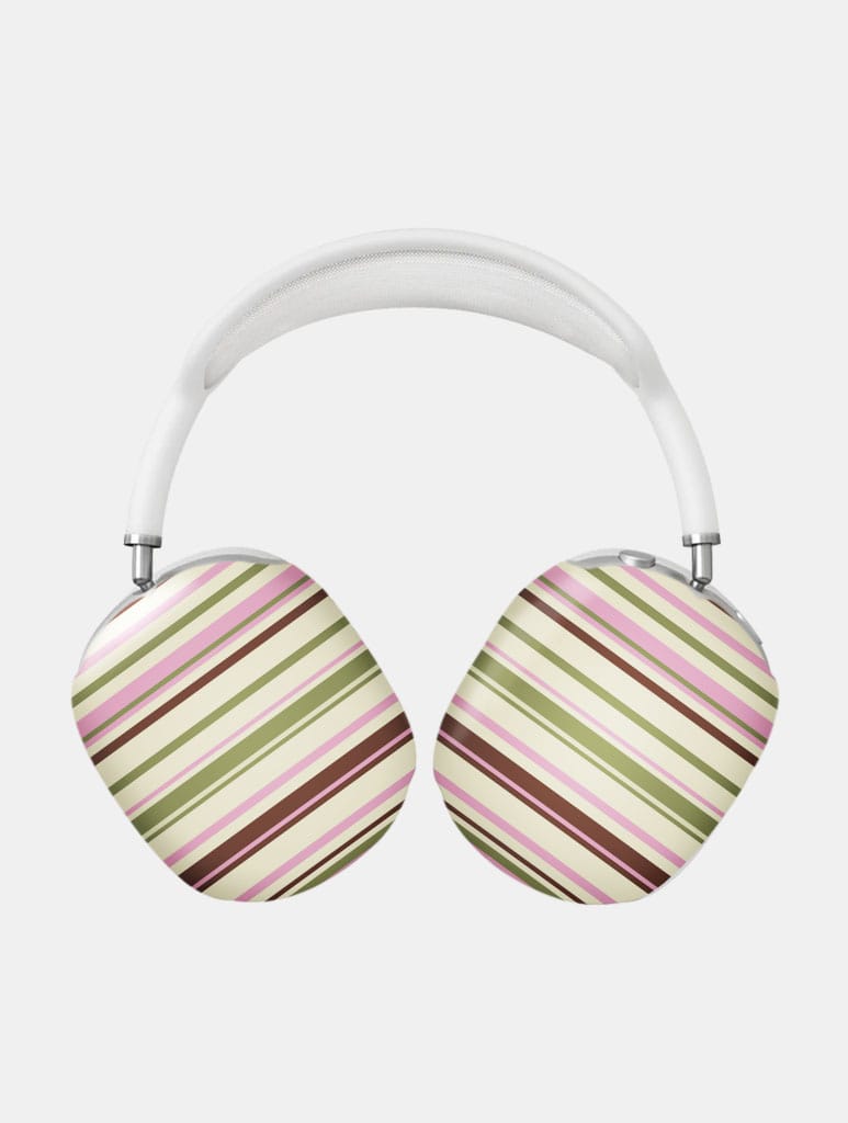 Horizontal Stripes Pink Green Brown AirPods Max Case in Gloss AirPods Cases Skinnydip London