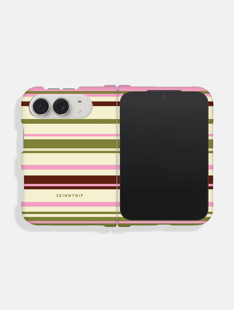 Horizontal Stripes Pink Green Brown Impact Resistant iPhone Duo Case Phone Cases Skinnydip London