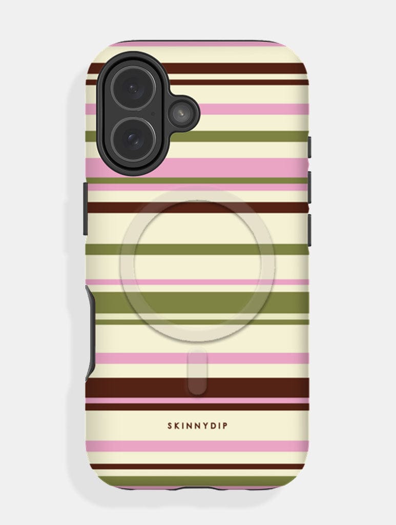 Horizontal Stripes Pink Green Brown Magsafe Ultra Protective iphone Case Phone Cases Skinnydip London