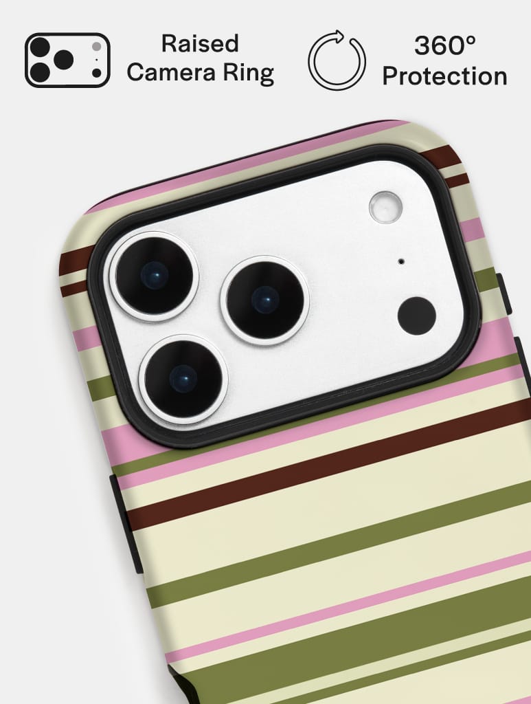 Horizontal Stripes Pink Green Brown Ultra Protective iPhone Case Phone Cases Skinnydip London
