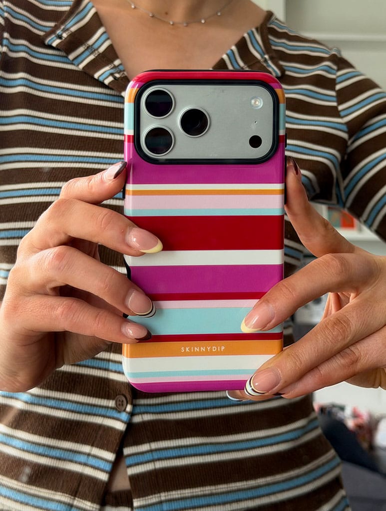 Horizontal Stripes Pink Red Orange Blue Ultra Protective iPhone Case Phone Cases Skinnydip London