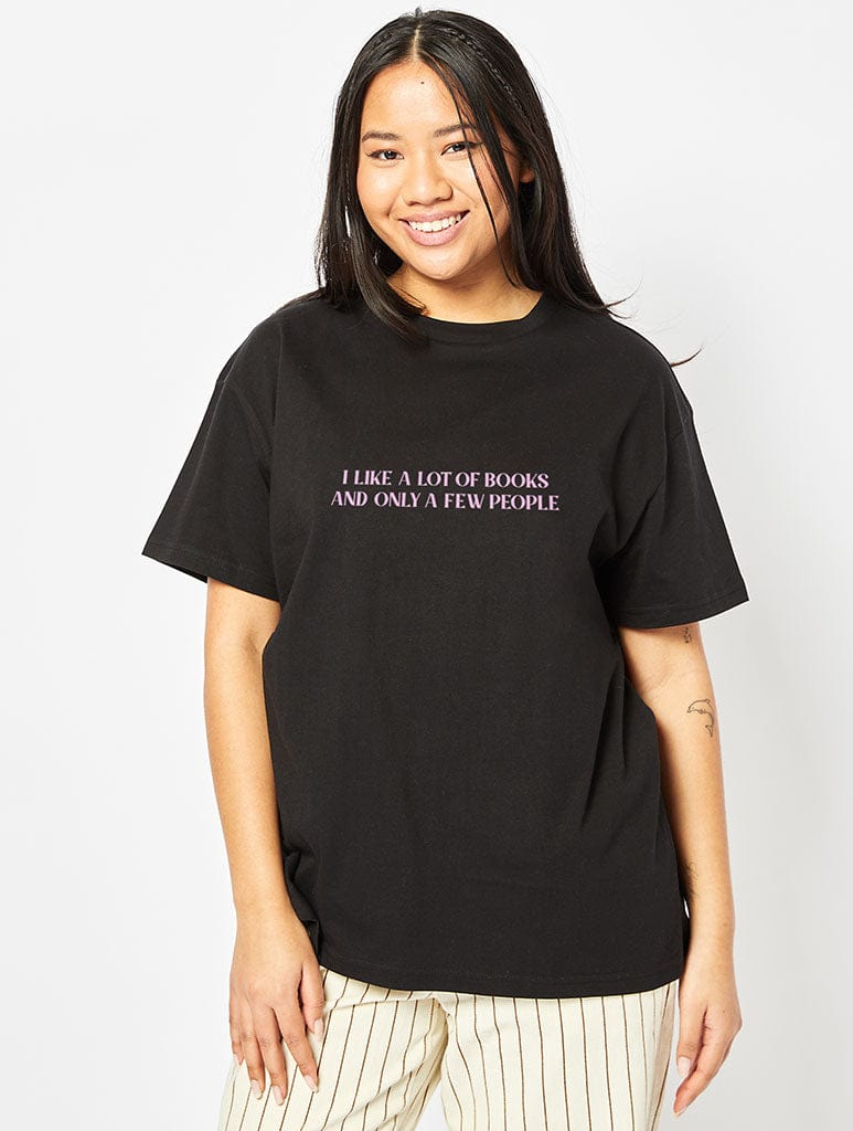 I Like A Lot Of Books T-Shirt In Black Tops & T-Shirts Skinnydip London