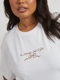 I'm Literally Just A Girl T-Shirt In Ecru Tops & T-Shirts Skinnydip London