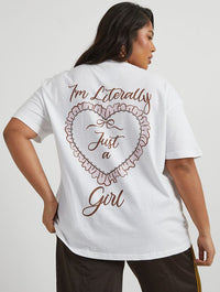 I'm Literally Just A Girl T-Shirt In Ecru Tops & T-Shirts Skinnydip London