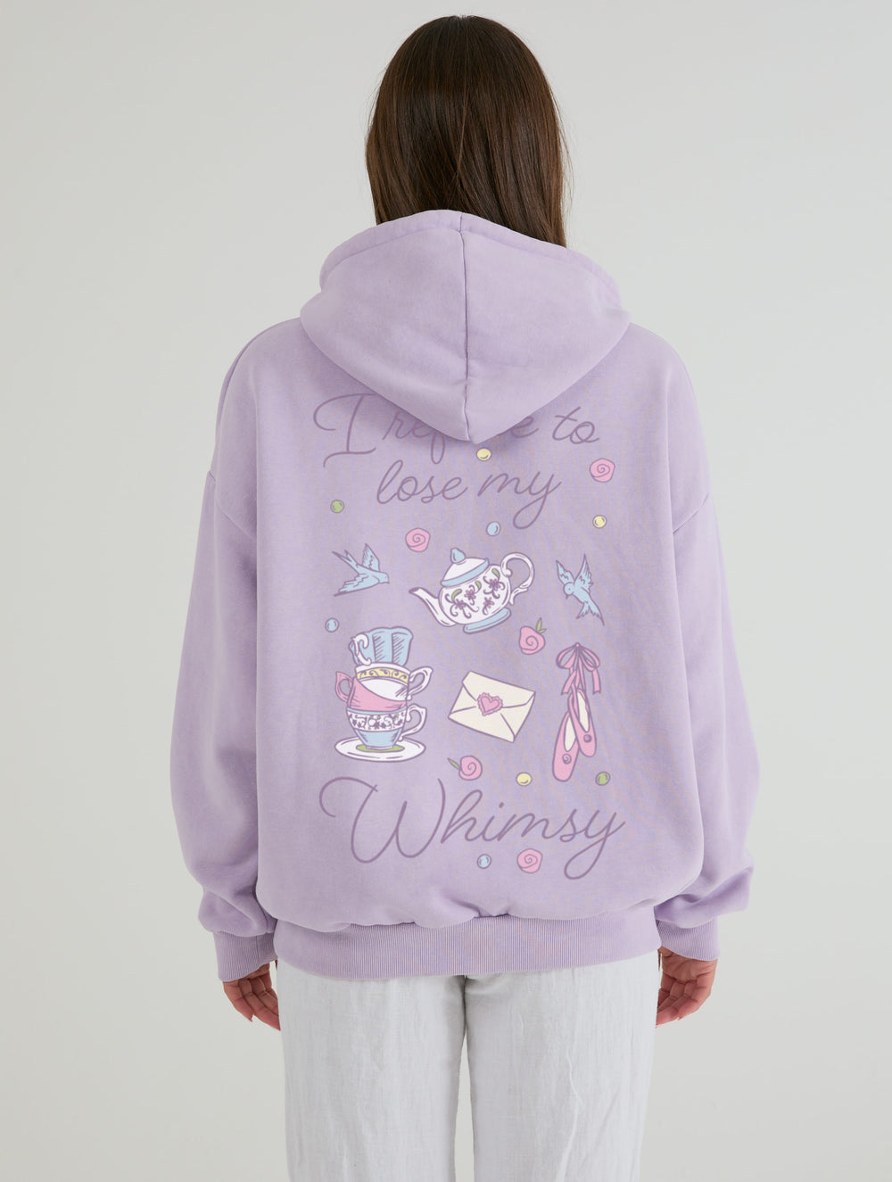 I Refuse To Lose My Whimsy Hoodie In Lilac Acid Wash Hoodies & Sweatshirts Skinnydip London