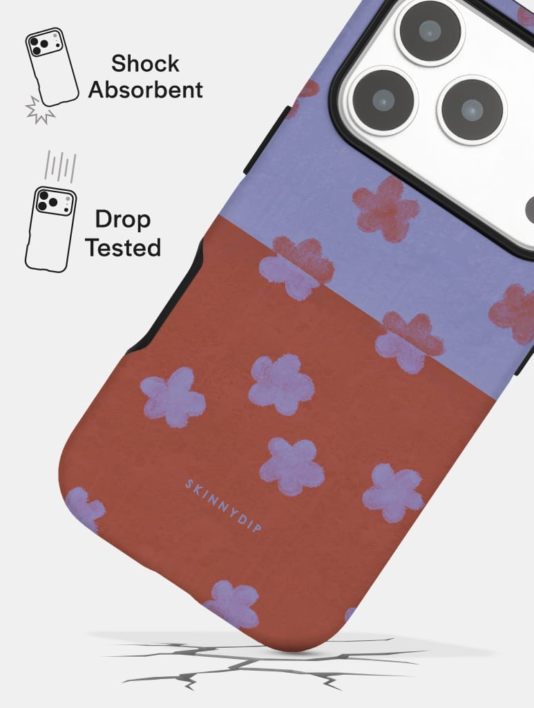 Indigo and Terracotta Two-Tone Flower Ultra Protective iPhone Case Phone Cases Skinnydip London
