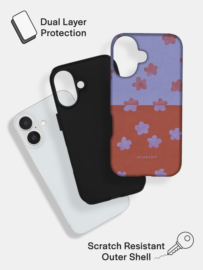 Indigo and Terracotta Two-Tone Flower Ultra Protective iPhone Case Phone Cases Skinnydip London