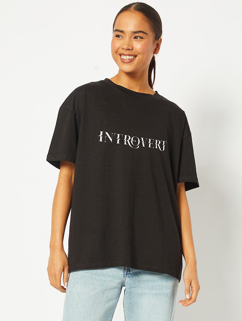 Introvert T-Shirt In Black Tops & T-Shirts Skinnydip London