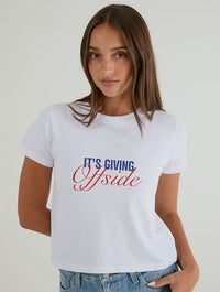 It's Giving Offside Baby T-Shirt In White Tops & T-Shirts Skinnydip London