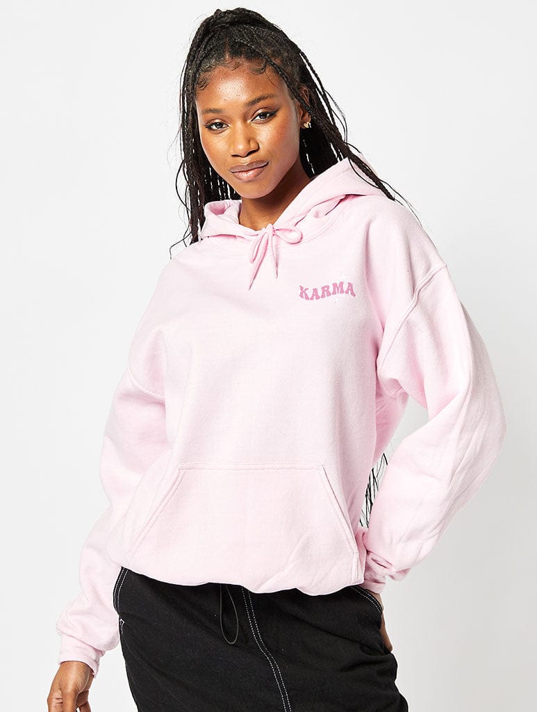 Karma Is A Cat Hoodie In Pink Hoodies & Sweatshirts Skinnydip London