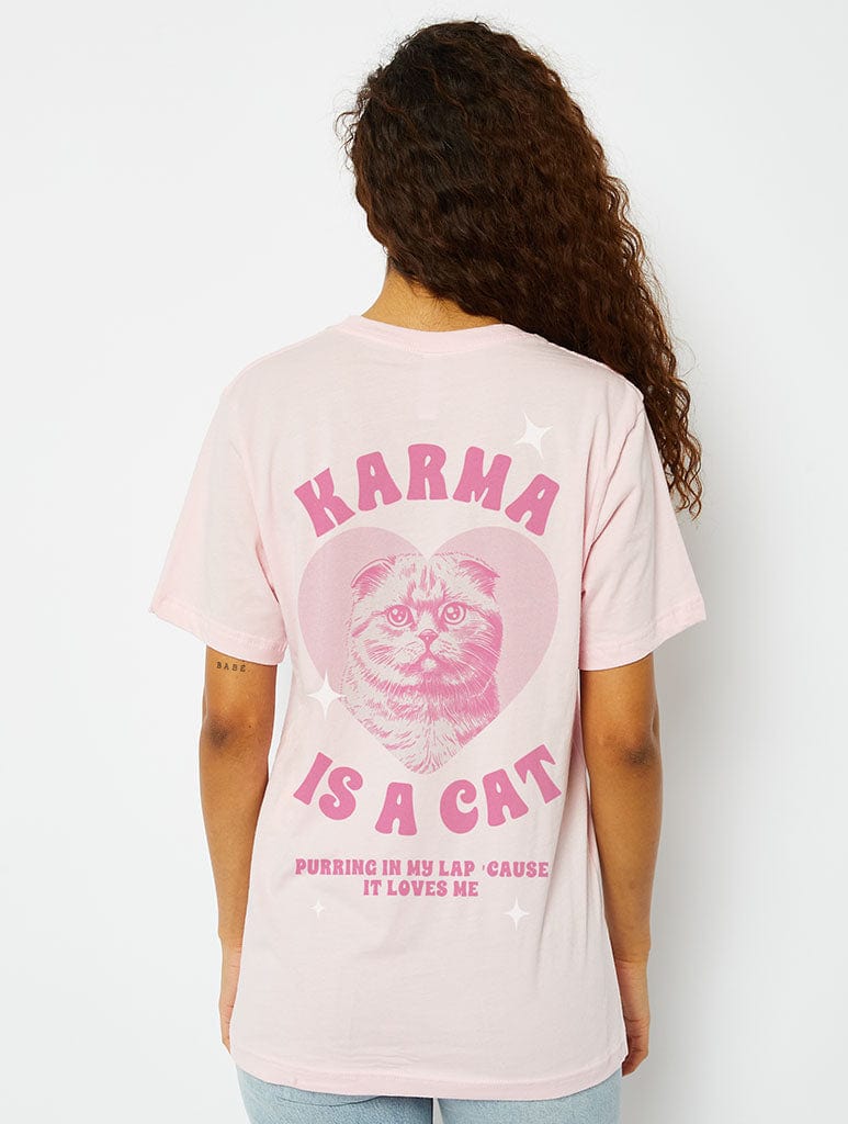 Karma is a Cat T-Shirt in Pink Tops & T-Shirts Skinnydip London