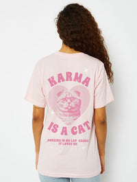 Karma is a Cat T-Shirt in Pink Tops & T-Shirts Skinnydip London