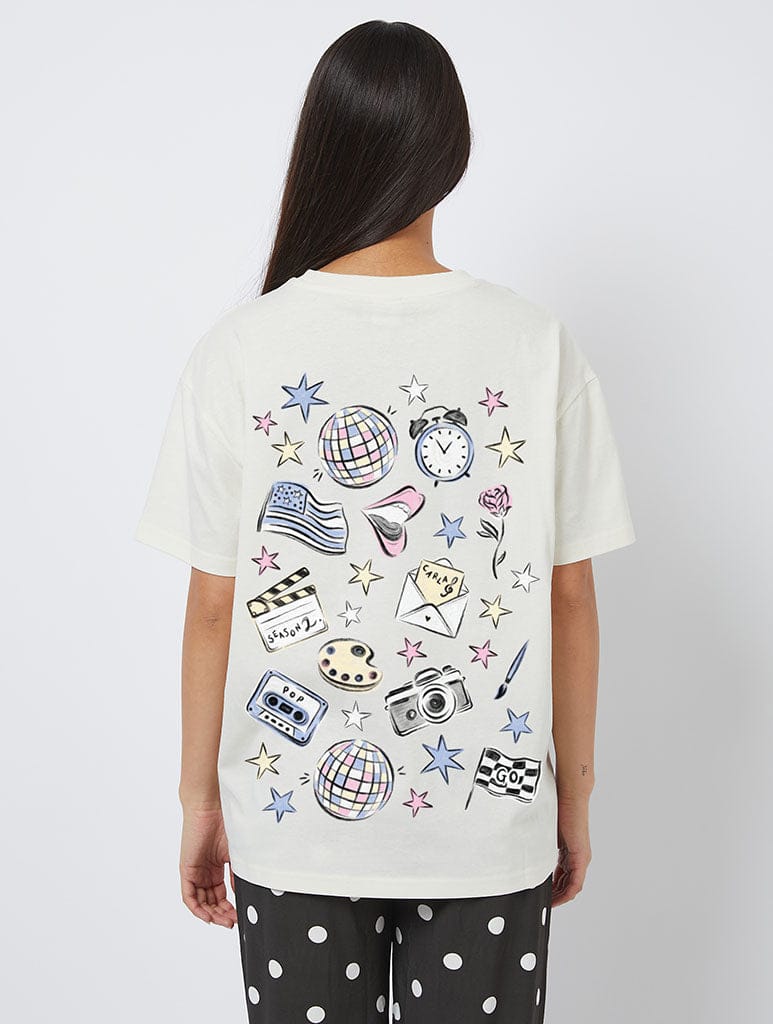 KATTDO Sticker T-Shirt In White | Harry T-Shirts | Skinnydip London