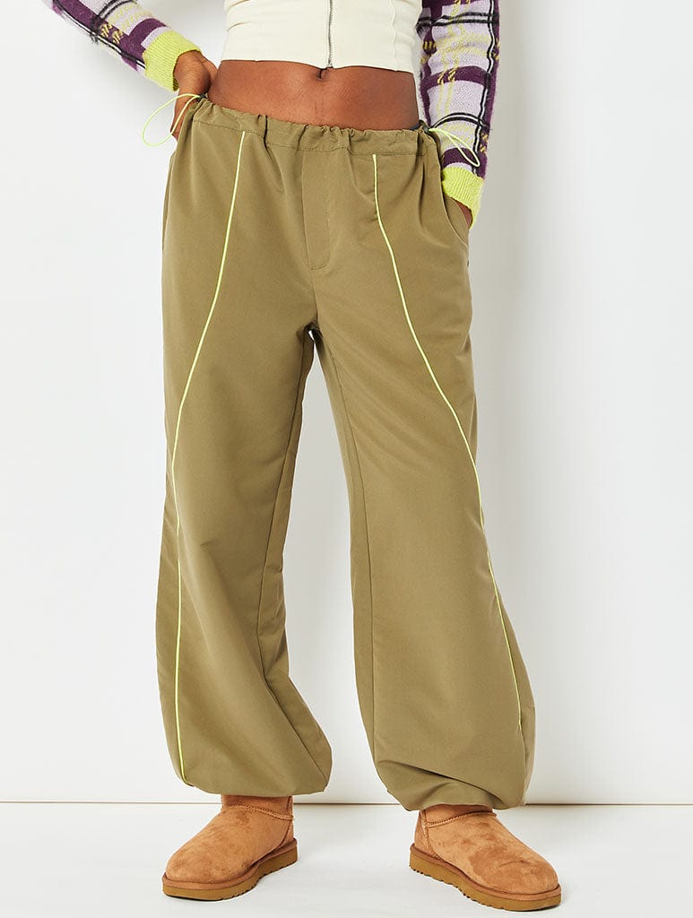 Khaki Cargo Trousers With Piping Detail | Clothing | Skinnydip London