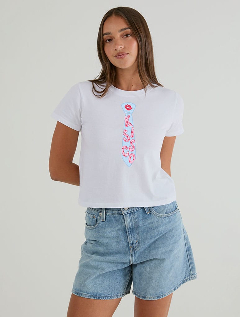 Kissco Tie Baby T-Shirt In White Tops & T-Shirts Skinnydip London