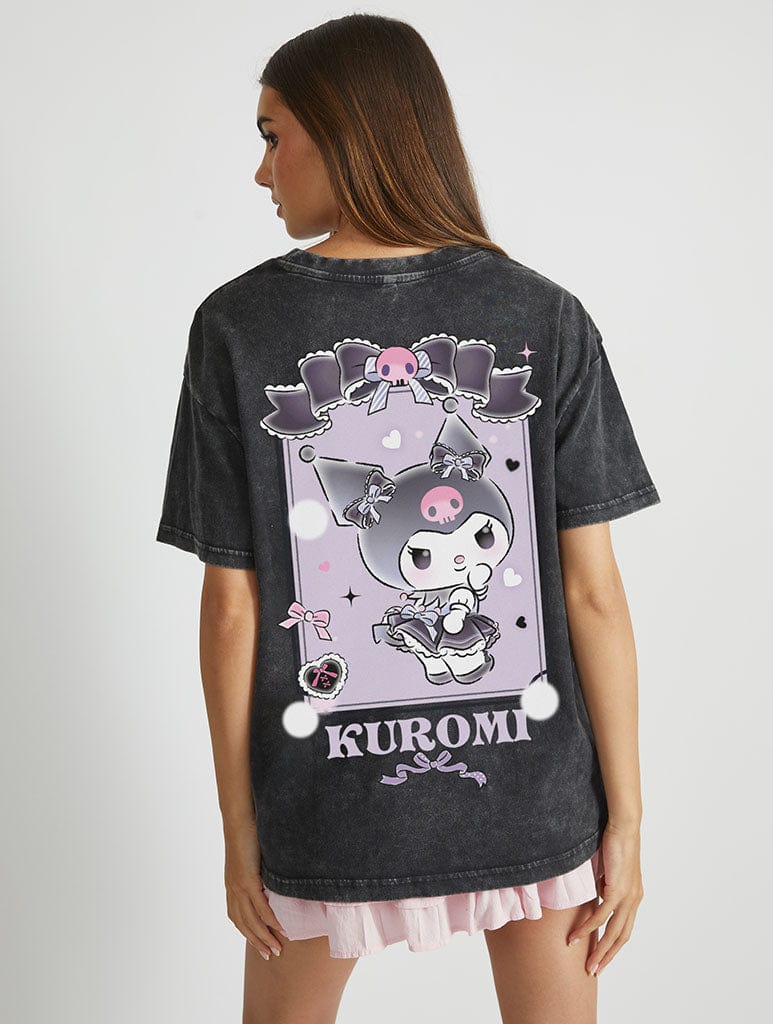 Kuromi Skull T-Shirt in Acid Wash Tops & T-Shirts Skinnydip London