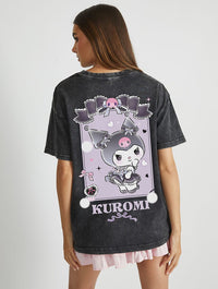 Kuromi Skull T-Shirt in Acid Wash Tops & T-Shirts Skinnydip London