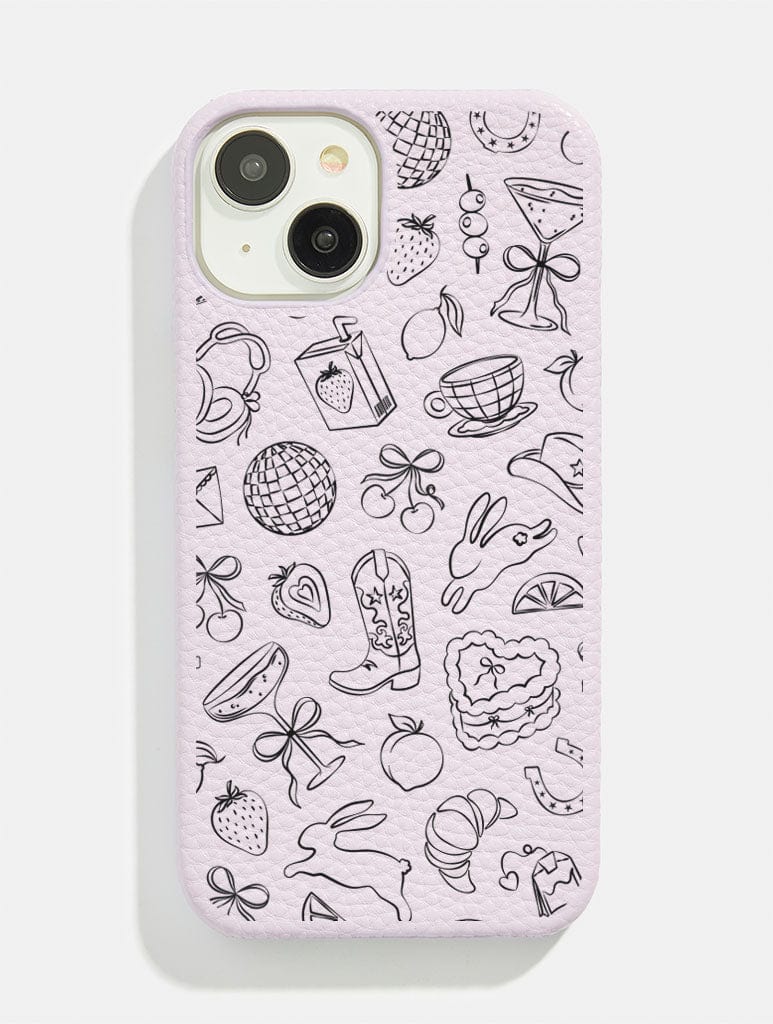 Lilac Coquette Doodle Vegan Leather iPhone Case Phone Cases Skinnydip London