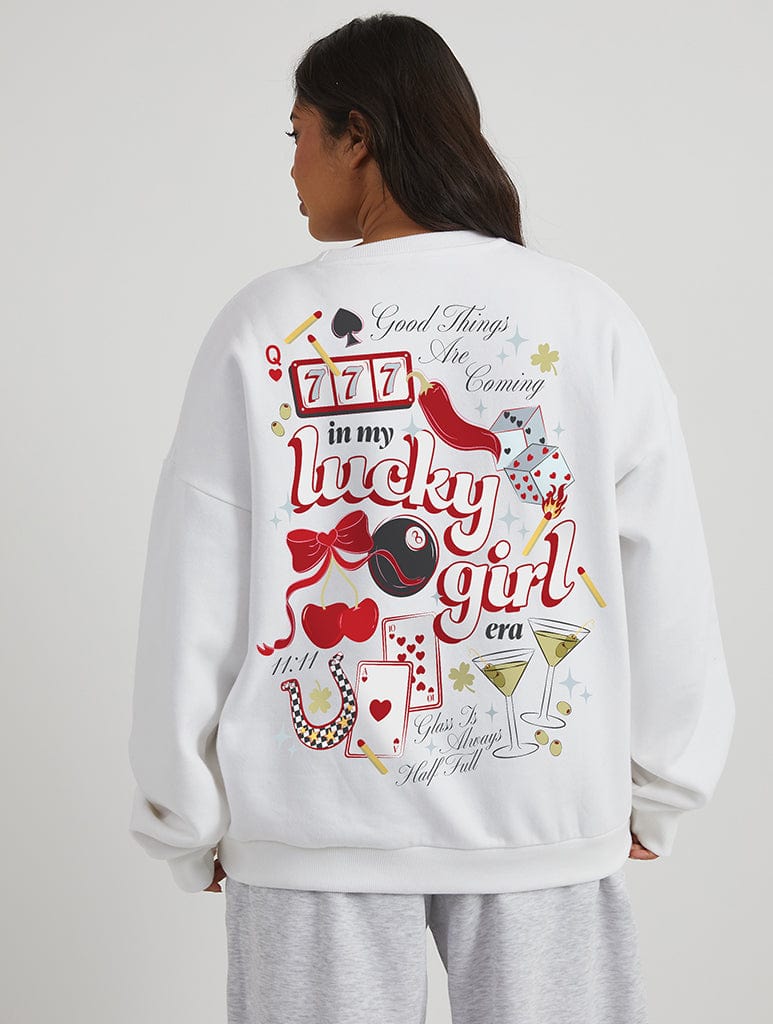 Lucky Girl Sweatshirt In Ecru Hoodies & Sweatshirts Skinnydip London