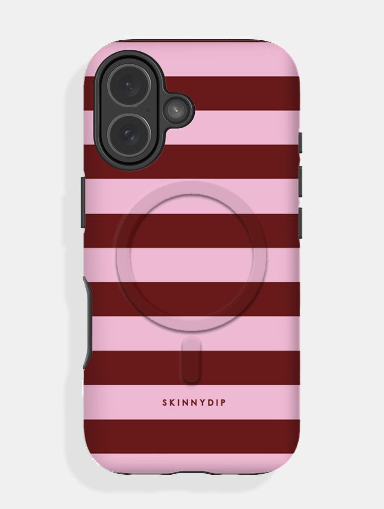Maroon and Pink Stripes MagSafe Ultra Protective iPhone Case Phone Cases Skinnydip London