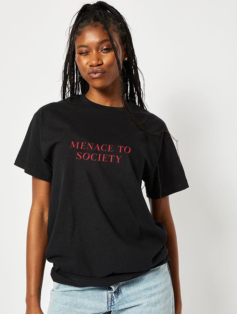 Menace To Society T-Shirt In Black Tops & T-Shirts Skinnydip London