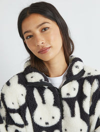 Miffy x Skinnydip Repeat Print Longline Fleece in Black and White Coats & Jackets Skinnydip London