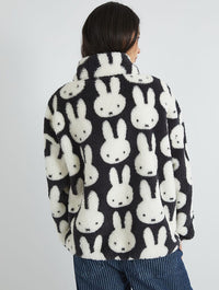 Miffy x Skinnydip Repeat Print Longline Fleece in Black and White Coats & Jackets Skinnydip London