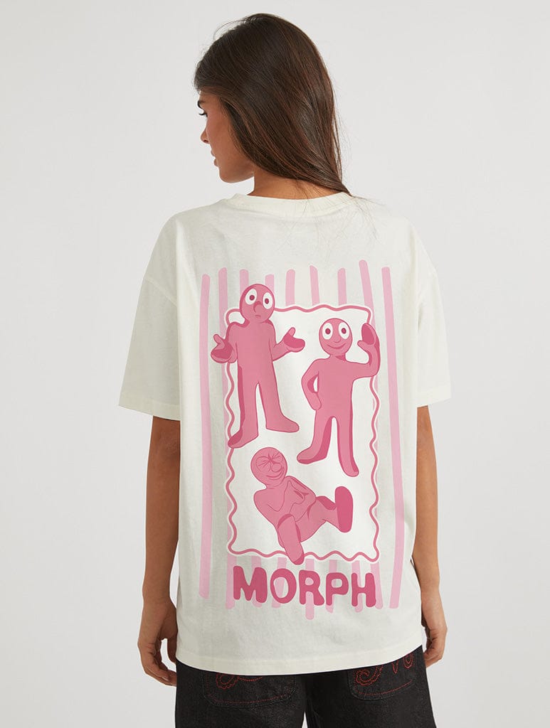 Morph x Skinnydip Pink Tonal T-Shirt In White Tops & T-Shirts Skinnydip London