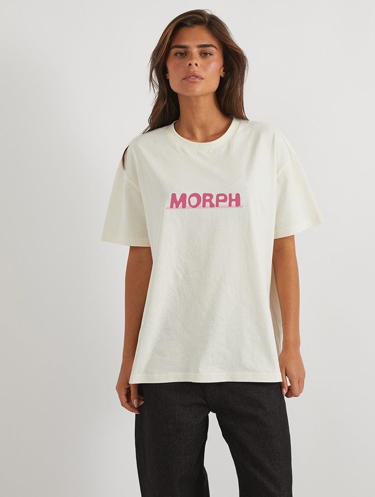 Morph x Skinnydip Pink Tonal T-Shirt In White Tops & T-Shirts Skinnydip London